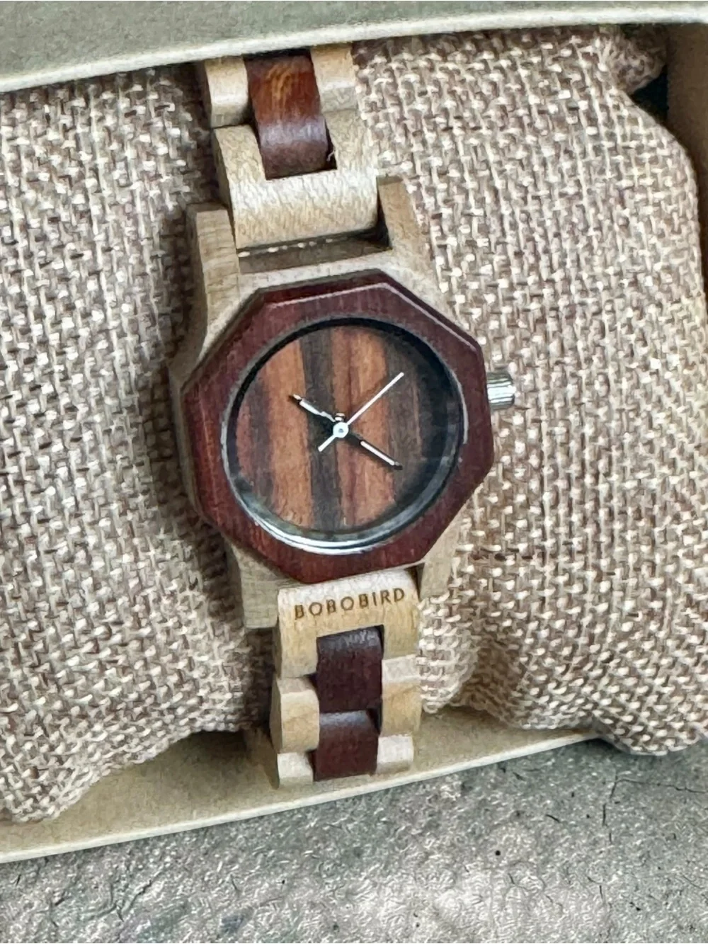 BOBOBIRD Hexagon Wooden Watch in Natural and Dark Wood